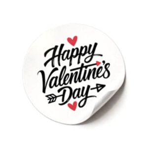 Sevgililer Günü 'Happy Valentine's Day' Baskılı Sticker (4x4cm) - 54 Adet | 14 Şubat Etiketi - KoliciAbla
