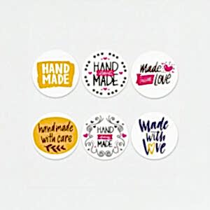 Karışık 'Hand Made' Sticker Seti (4x4cm - 7 Farklı Model) - 70 Adet | Emeğinizin En Güzel İmzası - KoliciAbla