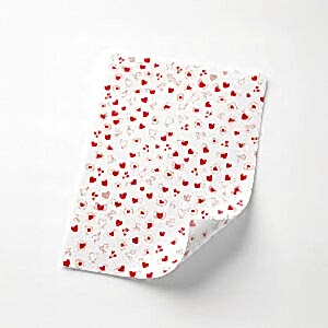 Kırmızı Kalp Baskılı Beyaz Pelur Kağıt (32x45 cm) - 100 Adet | Premium Kalite (40 gr) - KoliciAbla