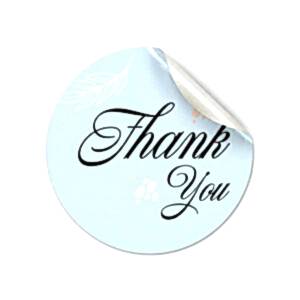 Pastel Mavi & Yaprak Desenli 'Thank You' Sticker (4x4cm) - 48 Adet | Ferah Bir Teşekkür - KoliciAbla