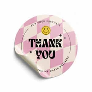 'Retro-Pop' Pembe Damalı 'Thank You' Sticker (4x4cm) - 48 Adet | Genç ve Trend Paketleme! - KoliciAbla