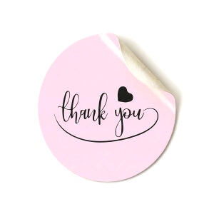 Pembe El Yazılı & Kalpli 'Thank You' Sticker (4x4cm) - 48 Adet | Samimi Bir İmza - KoliciAbla