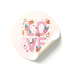 Pembe 'Love' Sticker Etiket (4x4cm) - 54 Adet | Paketlerinize Sevgi Dolu Bir Dokunuş - KoliciAbla