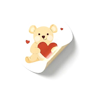 'Sevimli Ayıcık' Sticker Etiket (4x4cm) - 54 Adet | Paketlerinize Tatlı Bir Dokunuş - KoliciAbla